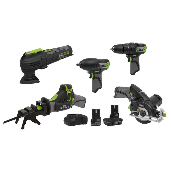 Sealey 5 x SV10.8 Series Cordless Combo Kit 10.8V - 2 Batteries & Euro Plug Sealey  - Dynamic Drive