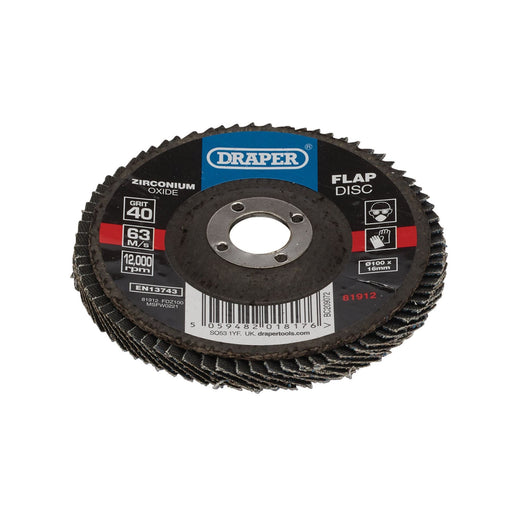 Draper Zirconium Oxide Flap Disc, 100 x 16mm, 40 Grit 81912 Draper  - Dynamic Drive