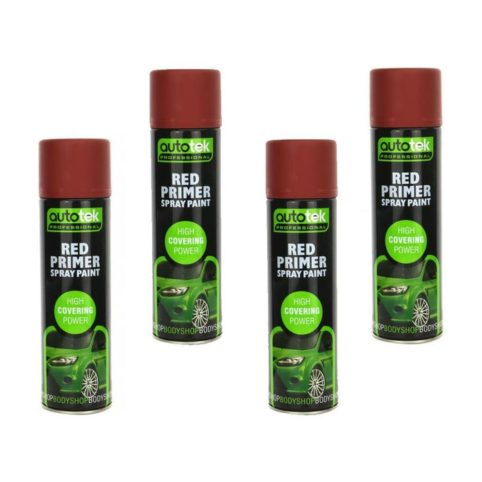 4 x New Autotek Tough Durable Primer Spray Paint - Red - 500ml