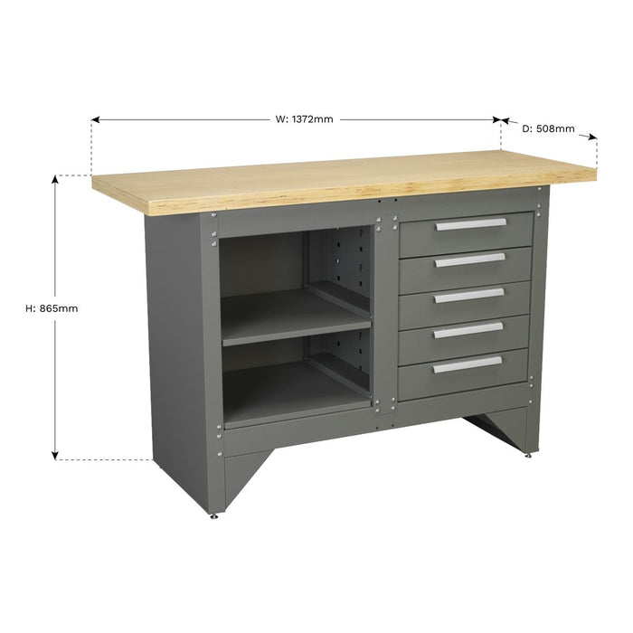 Sealey Workbench with 5 Drawers Ball-Bearing Slides Heavy-Duty AP2030BB Sealey  - Dynamic Drive