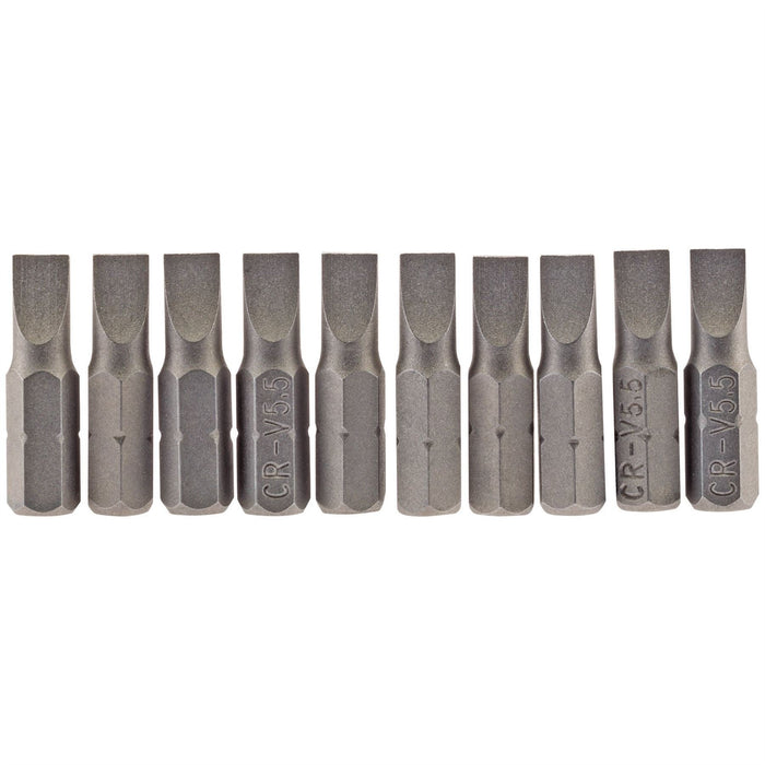 Draper Plain Slot Insert Bit, 5.5mm, 1/4" Hex, 25mm Long (Pack of 10) 64028 Draper  - Dynamic Drive