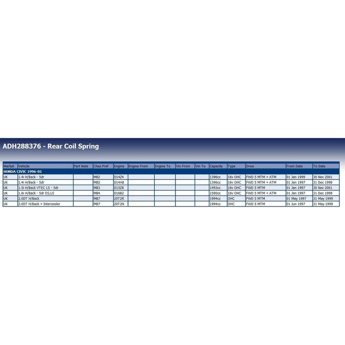 Blue Print ADH288376 Coil Spring Fits Honda