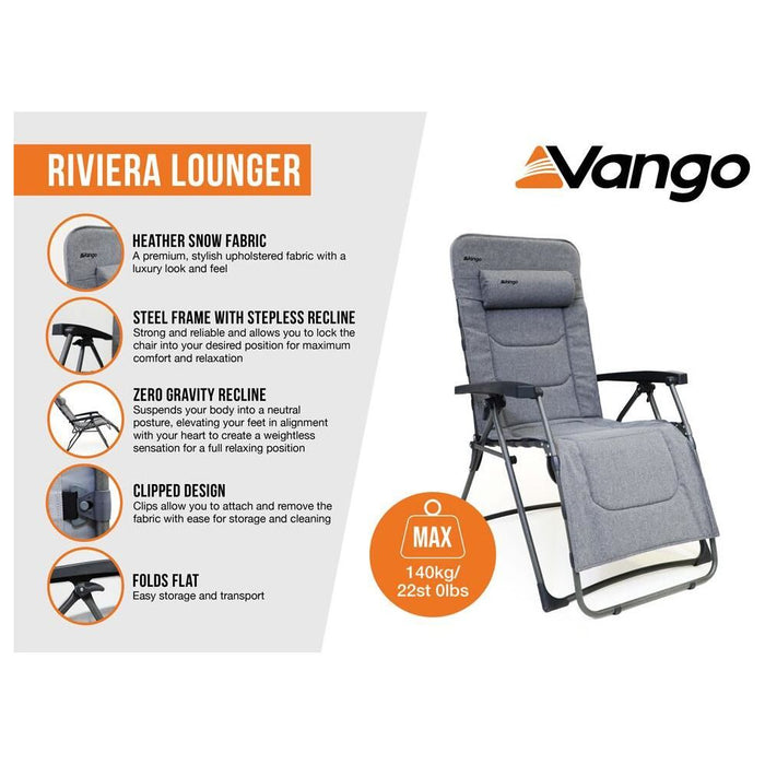 Vango Riviera Camping Lounger Heather Grey Chair Vango  - Dynamic Drive