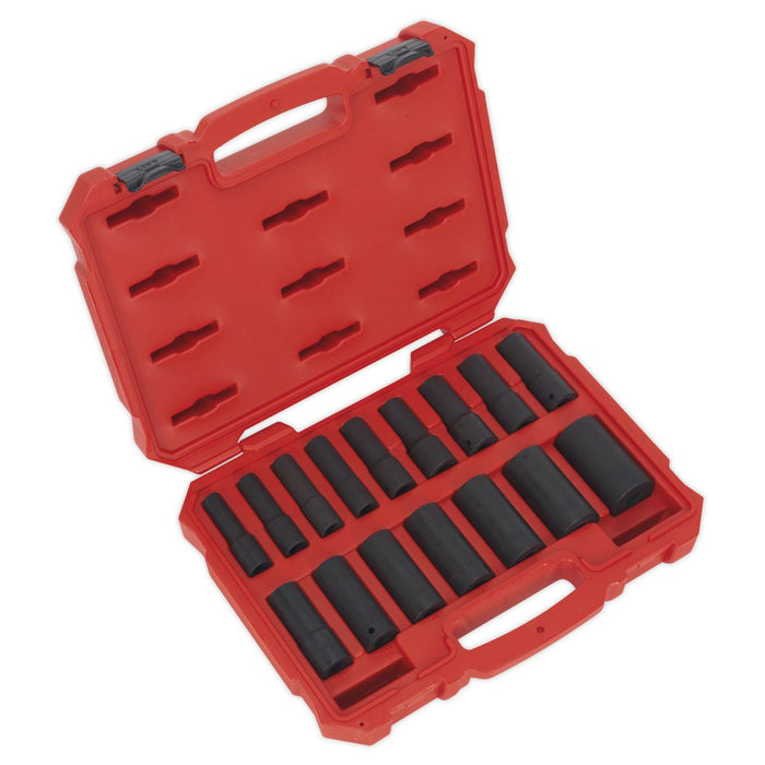 Sealey 16pc 1/2" Dr Deep Impact Lock On Grip Socket Set 10-32mm 85% Rounded Nuts Sealey  - Dynamic Drive