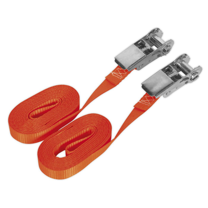 Sealey Self-Securing Ratchet Tie Down 25mm x 4.5m 800kg Breaking Strength Pair Sealey  - Dynamic Drive