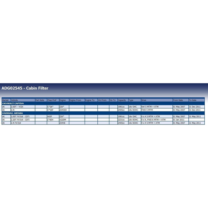 Blue Print ADG02545 Cabin Filter Fits Chevrolet (Gm)