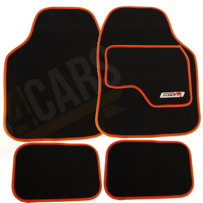 4 x Black Car Carpet Floor Mats with Orange Trim fits Citroen C1 C2 C3 C4 Saxo UKB4C  - Dynamic Drive