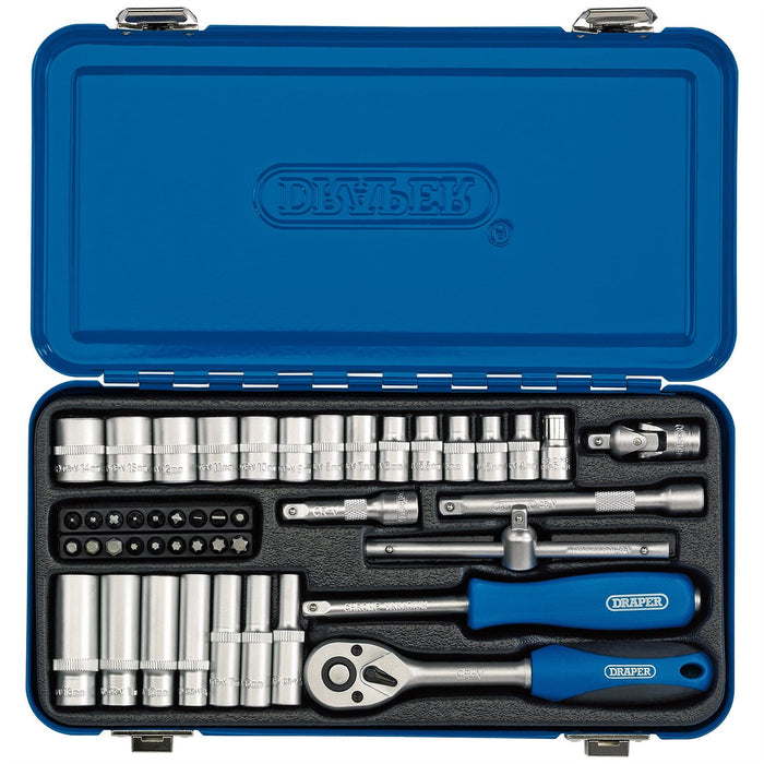 Draper Metric Socket Set in Metal Case, 1/4" Sq. Dr. (45 Piece) 16365