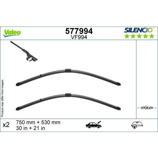 Valeo Wiper Blades Kit 577994 Silencio Front 750 mm 530 mm Part fits BMW i3 Valeo  - Dynamic Drive