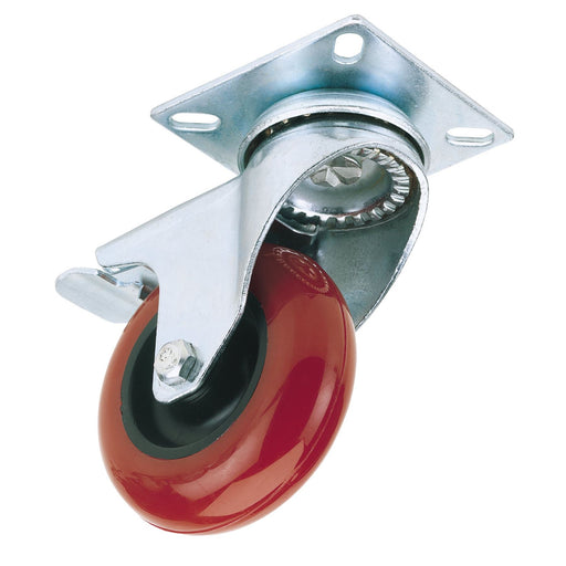 Draper Swivel Plate Fixing Polyurethane Wheel with Brake, 75mm Diameter, S.W.L. Draper  - Dynamic Drive