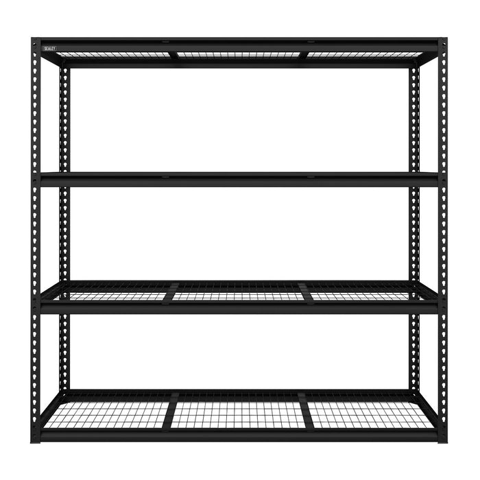 Heavy-Duty Modular Racking Unit 4 Mesh Shelves 300kg Capacity Per Level 1820mm Sealey  - Dynamic Drive