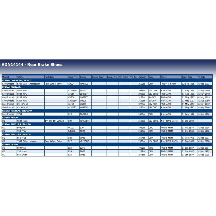 Genuine Blue Print Brake Shoes (Rear) (R90) fits Nissan 4406005N25 Blue Print  - Dynamic Drive