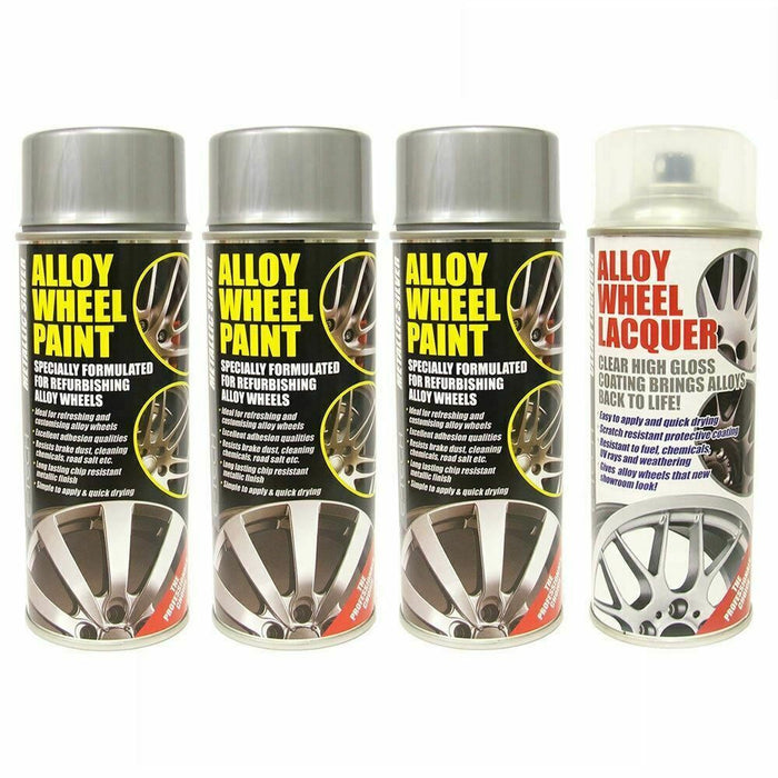 E-Tech Metallic Silver And Lacquer Car Alloy Wheel Spray Paint - 4 Cans Total