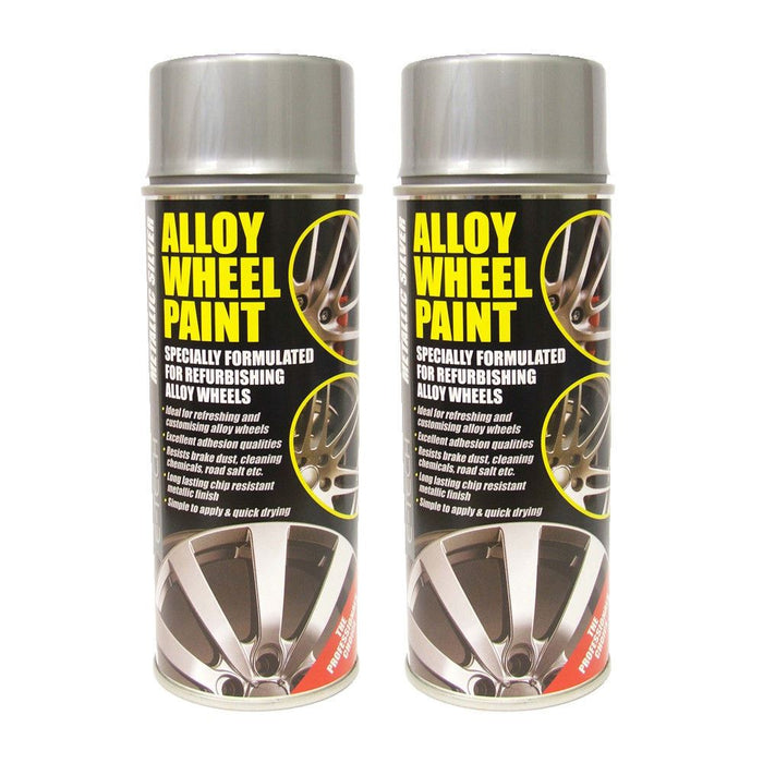 2X E-Tech Car Alloy Wheel Spray Paint METALLIC SILVER 400ml Can Chip Resistant