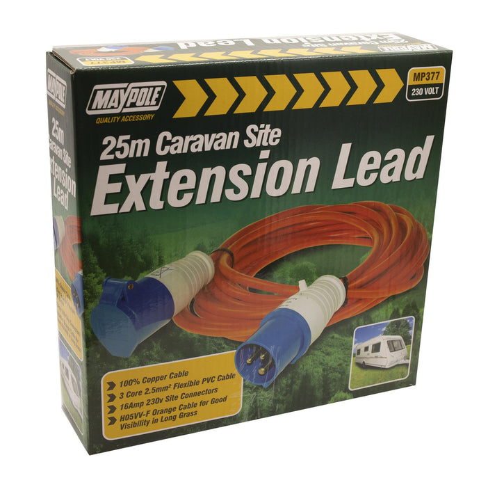 230V 25M High Specification Caravan Site Extension Lead - Ncc Approved UKB4C  - Dynamic Drive