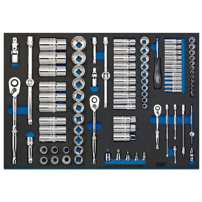 Draper Socket Set in Full Plus Drawer EVA Insert Tray, 1/4", 3/8" & 1/2" (96 Pie Draper  - Dynamic Drive