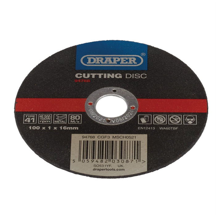 Draper Metal Cutting Disc, 100 x 1 x 16mm 94768