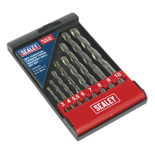 Sealey 8pc TCT Masonry Drill Bit Set 3-10mm Tungsten Carbide Tipped Brick Sealey  - Dynamic Drive