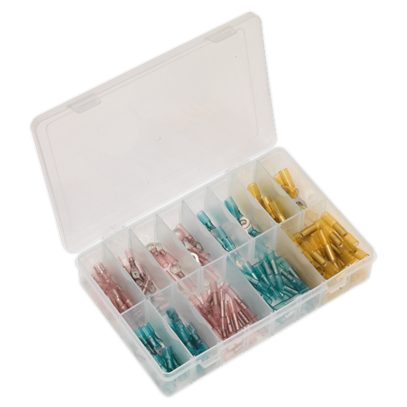 Sealey Adhesive Lined Heat Shrink Terminal Assortment 142pc Blue Red & Yellow Sealey  - Dynamic Drive