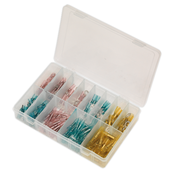 Sealey Adhesive Lined Heat Shrink Terminal Assortment 142pc Blue Red & Yellow Sealey  - Dynamic Drive