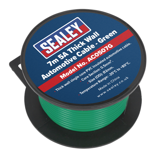 Sealey Automotive Cable Thick Wall 5A 7m Green AC0507G Sealey  - Dynamic Drive