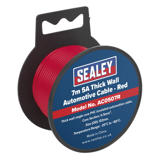 Sealey Automotive Cable Thick Wall 5A 7m Red AC0507R Sealey  - Dynamic Drive