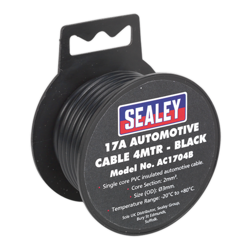 Sealey Automotive Cable Thick Wall 17A 4m Black AC1704B Sealey  - Dynamic Drive