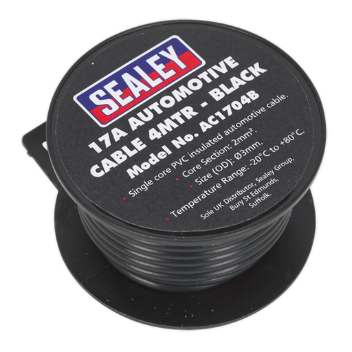 Sealey Automotive Cable Thick Wall 17A 4m Black AC1704B Sealey  - Dynamic Drive