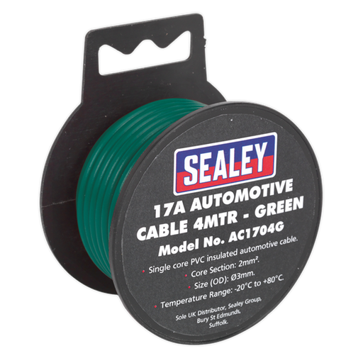 Sealey Automotive Cable Thick Wall 17A 4m Green AC1704G Sealey  - Dynamic Drive