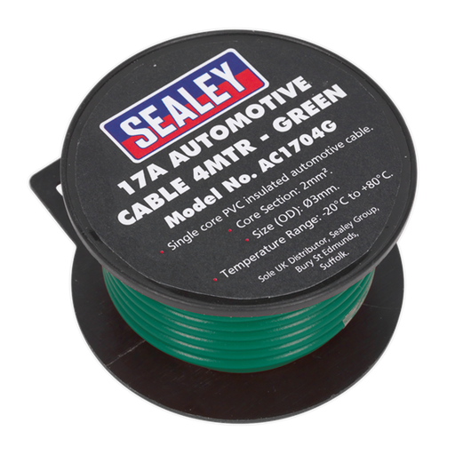 Sealey Automotive Cable Thick Wall 17A 4m Green AC1704G Sealey  - Dynamic Drive