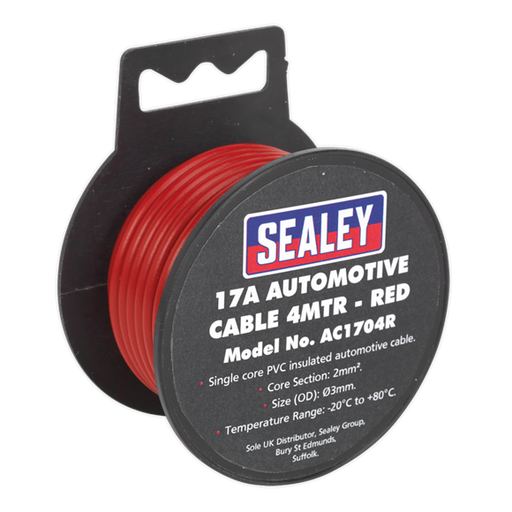 Sealey Automotive Cable Thick Wall 17A 4m Red AC1704R Sealey  - Dynamic Drive