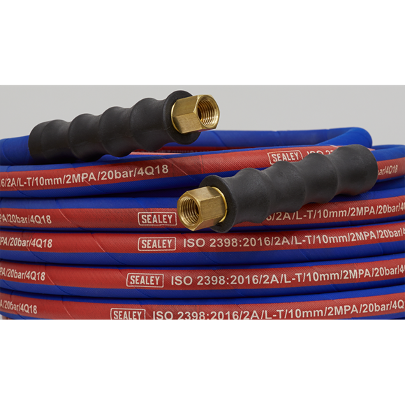 Sealey Air Hose 10m x8mm with 1/4"BSP Unions Extra-Heavy-Duty AH10R