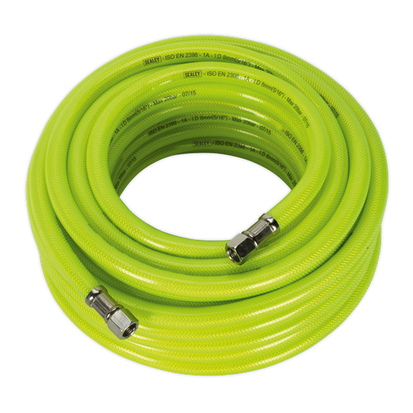 Sealey Air Hose High-Visibility 15m x8mm with 1/4"BSP Unions AHFC15