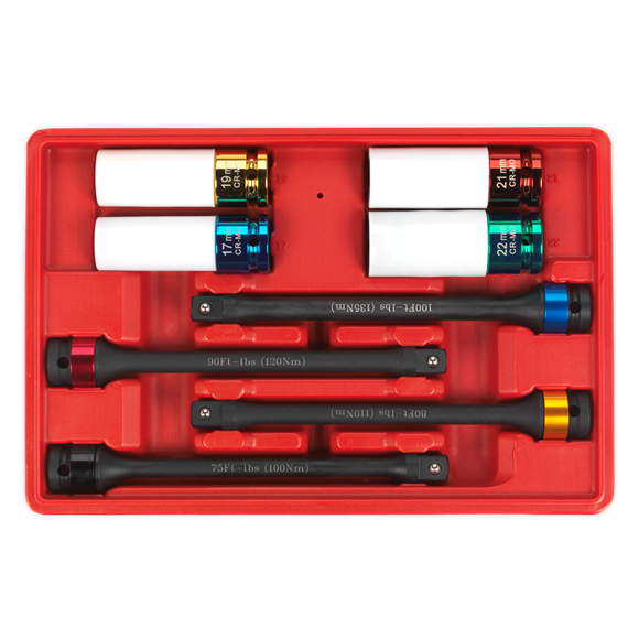 Sealey Torque Stick & Aluminium Wheel Impact Socket Set 8pc 1/2"Sq Drive AK2243