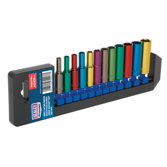 Sealey Multi-Coloured Socket Set 12pc 1/4"Sq Drive Deep WallDrive Metric AK282D