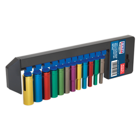 Sealey Multi-Coloured Socket Set 12pc 1/4"Sq Drive Deep WallDrive Metric AK282D