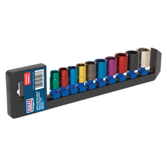 Sealey Multi-Coloured Socket Set 10pc 3/8"Sq Drive 6pt WallDrive Metric AK285