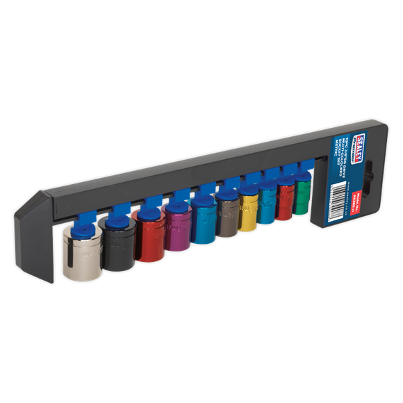 Sealey Multi-Coloured Socket Set 10pc 3/8"Sq Drive 6pt WallDrive Metric AK285