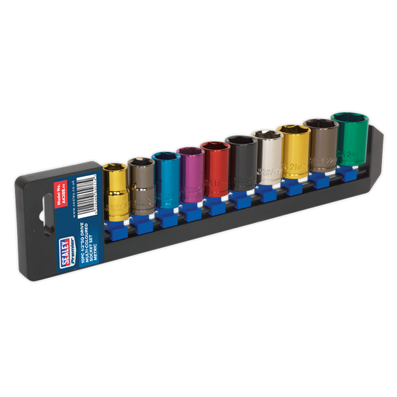 Sealey Multi-Coloured Socket Set 10pc 1/2"Sq Drive WallDrive Metric AK288