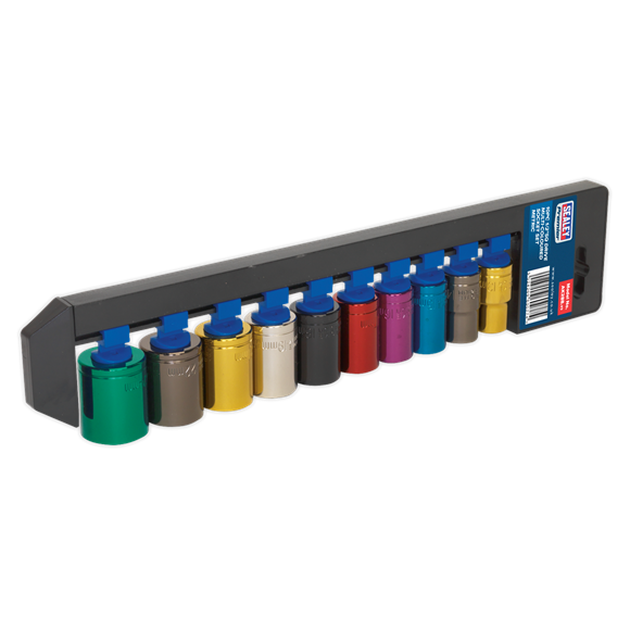 Sealey Multi-Coloured Socket Set 10pc 1/2"Sq Drive WallDrive Metric AK288