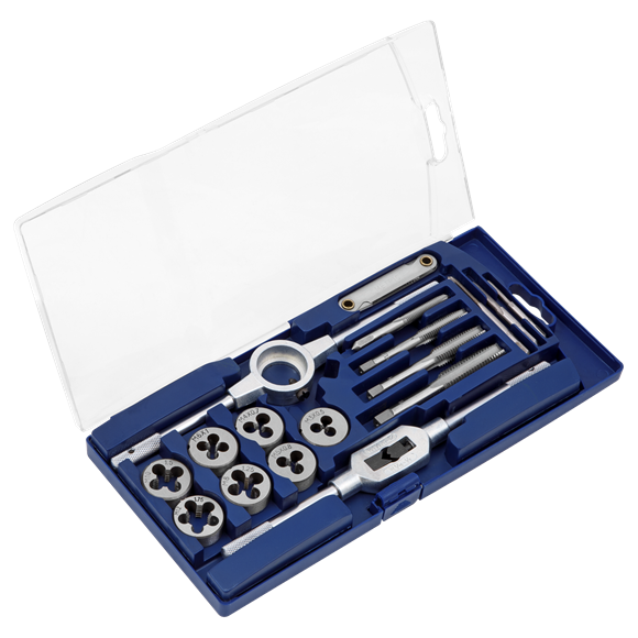 Sealey 17pc Tap and Die Set M3-M12 Tap Wrench Die Holder Metric Thread Gauge Sealey  - Dynamic Drive