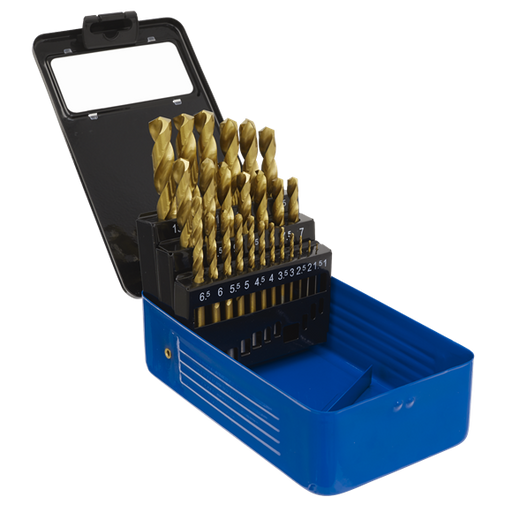 Sealey 25pc HSS Coated Fully Ground Drill Bit Set 1-13mm Stainless Steel Copper Sealey  - Dynamic Drive