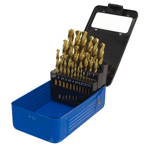 Sealey 25pc HSS Coated Fully Ground Drill Bit Set 1-13mm Stainless Steel Copper Sealey  - Dynamic Drive