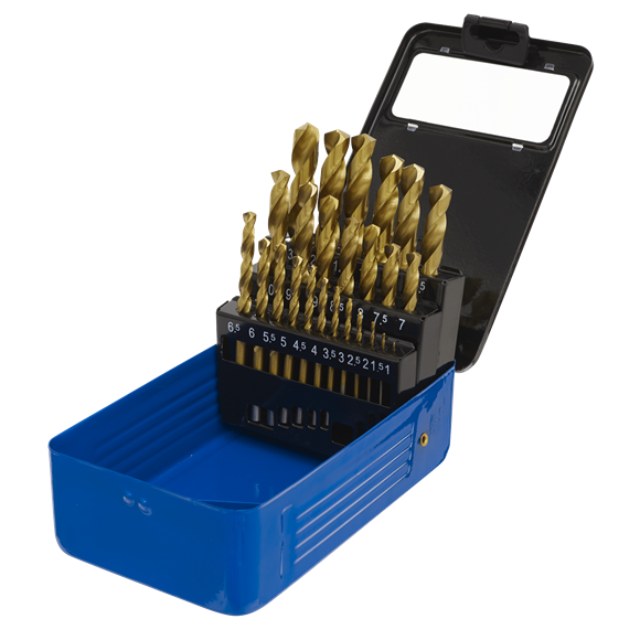 Sealey 25pc HSS Coated Fully Ground Drill Bit Set 1-13mm Stainless Steel Copper Sealey  - Dynamic Drive