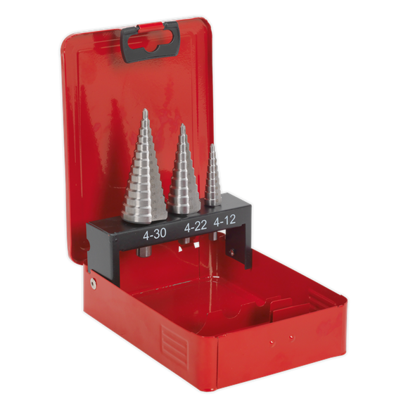 Sealey HSS M2 Step Drill Bit Set 3pc Double Flute AK4733