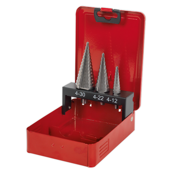 Sealey HSS M2 Step Drill Bit Set 3pc Double Flute AK4733