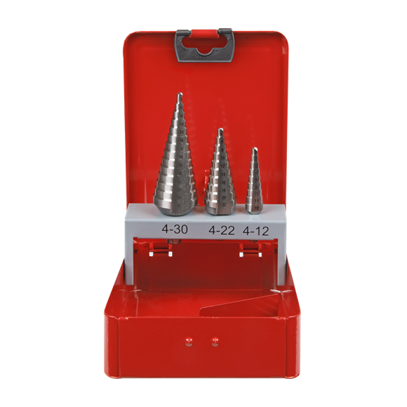 Sealey HSS M2 Step Drill Bit Set 3pc Double Flute AK4733