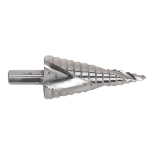 Hss 4341 Step Drill Bit 4-30mm Spiral Flute Sealey  - Dynamic Drive