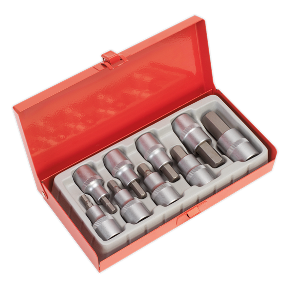 Sealey Hex Socket Bit Set 9pc 1/2"Sq Drive AK620