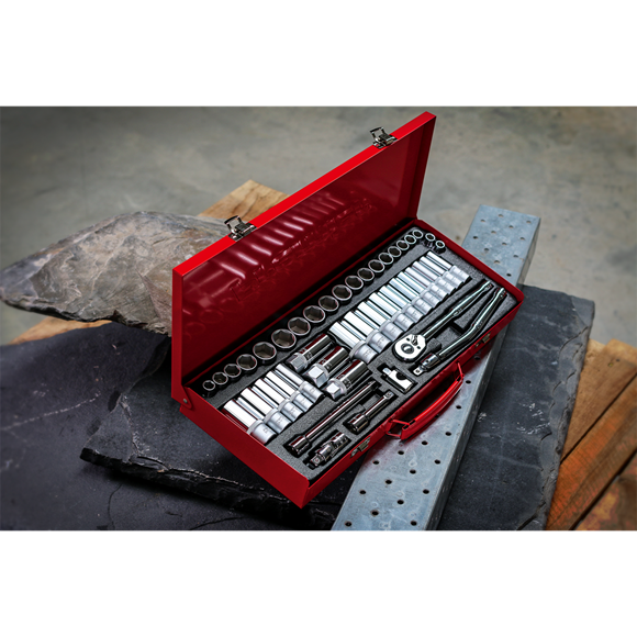 Sealey Socket Set 45pc 3/8"Sq Drive 6pt WallDrive Metric/Imperial AK692 Sealey  - Dynamic Drive